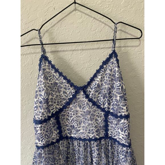 NSR Prairie WHITE & BLUE Floral LACE Tea Party MIDI DRESS Sz M - Picture 2 of 8